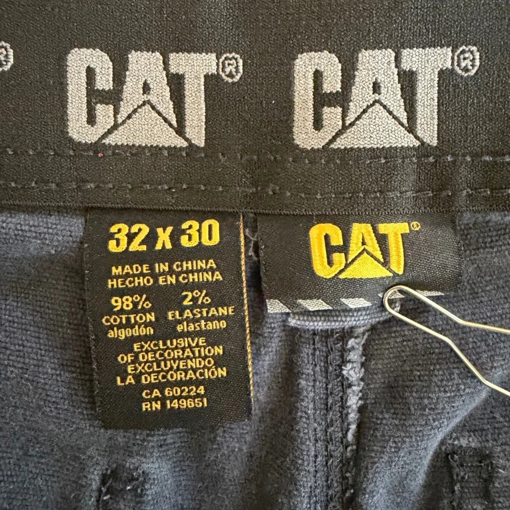 CAT Caterpillar Mens 32x30 Navy Blue Canvas Work Pants Straight Leg Stretch